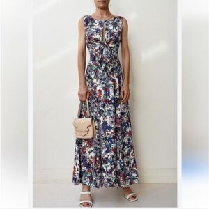 SCANLAN THEODORE  Bow Watercolor Floral Maxi Dress VNECK back Size Small